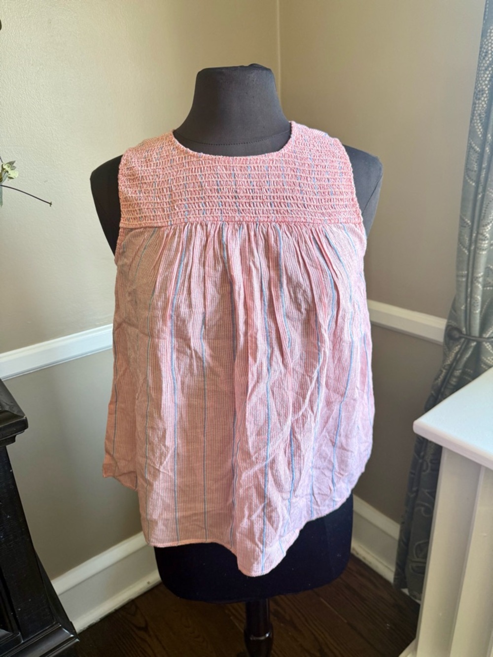 Lilla P Pink Smocked Sleeveless Tank with Subtle Stripes